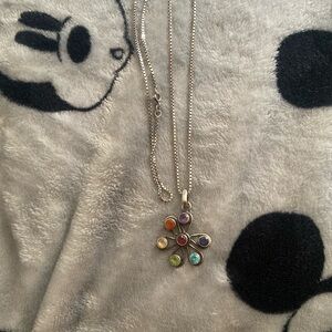 Red and Orange Gemstone Necklace with Fan Pendant